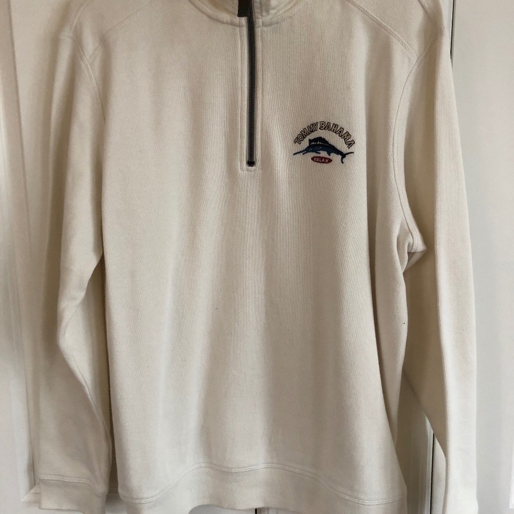 Tommy Bahama, Small, ivory, long sleeve, half zip knit men’s pullover